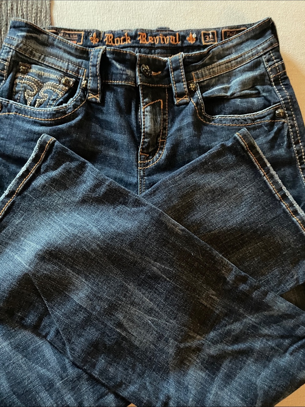 Rock Revival Dark Blue Men’s Bootcut Jeans - Palfrey Boot - Picture 7 of 10